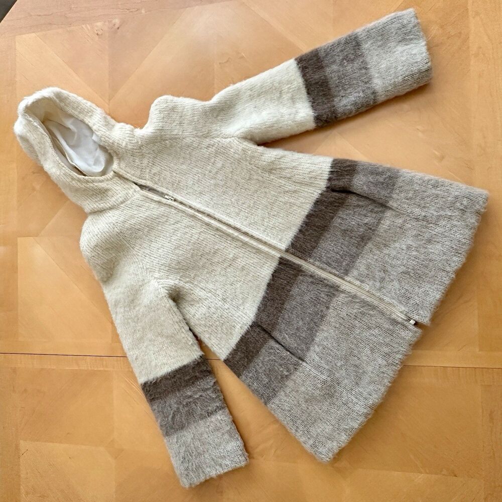 VTG Vaka Icelandic Wool Knit Hooded Sweater Full Zip Women's XS Ombré Stripe Hem